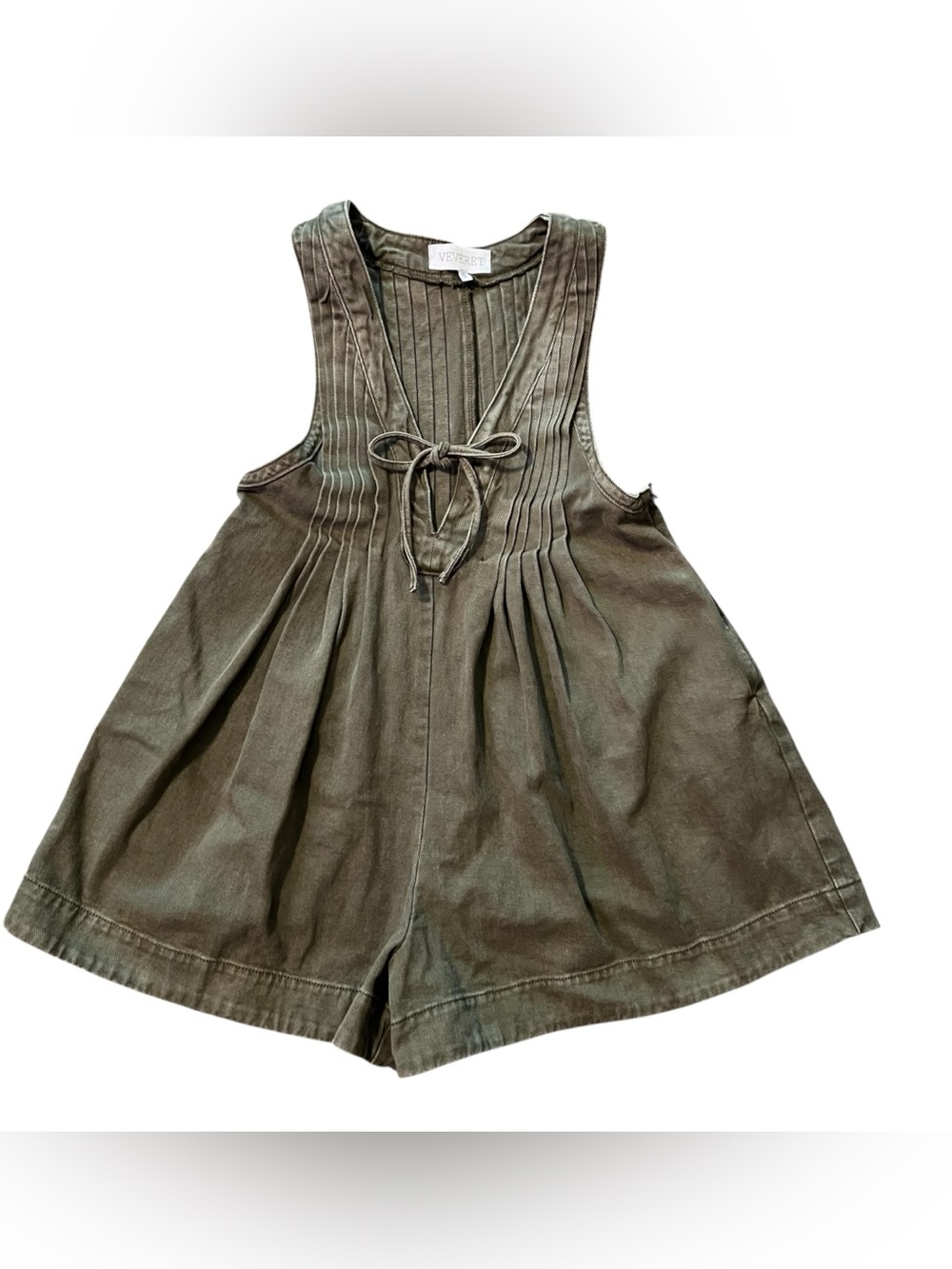 Vervet Olive Green Tie Front Romper Size Medium 100% Cotton - Picture 4 of 8